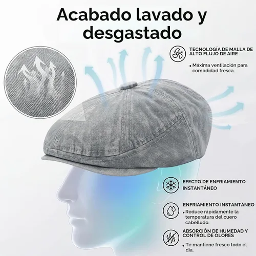 Vista 5 de Newsboy Flat Cap for Men Women, Adjustable Washed Cotton Hat #B36-gris claro