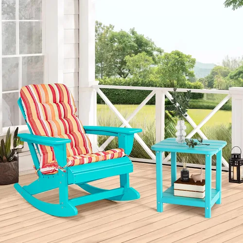 Vista 8 de Sundale Outdoor Adirondack - Mesa auxiliar pequeña de 2 niveles para patio, mesa auxiliar rectangular de polietileno de alta densidad resistente al
