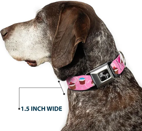 Vista 7 de Buckle-Down Collar de perro con hebilla para cinturón de seguridad, diseño de remolinos de cupcakes, rosa, multicolor, 1 pulgada de ancho, se adapta