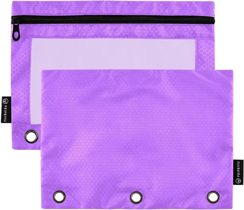 Vista 9 de Estuche negro de 3 anillas para lápices, paquete de 2 unidades, impermeable, de plástico transparente, con cremallera, organizador de documentos