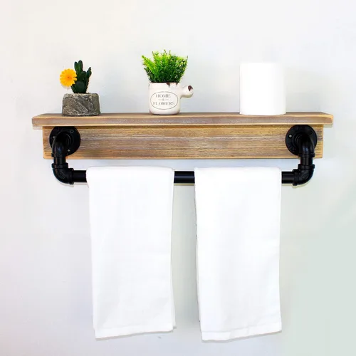 Vista 18 de MBQQ Estante de tubo industrial, estante de pared rústico con toallero, toalleros de granja de 20 pulgadas para baño, estantes flotantes montados