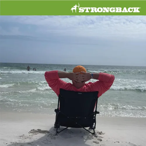 Vista 5 de STRONGBACK Sillas de playa – Silla de playa portátil reclinable de baja gravedad – con soporte lumbar integrado, sillas de playa plegables