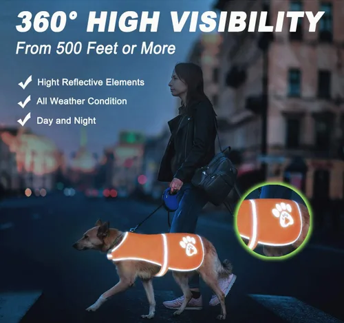 Vista 3 de Chaleco para perro, chaleco de caza naranja resplandeciente, chaqueta reflectante de seguridad para perro, chaleco reflectante para perros, alta