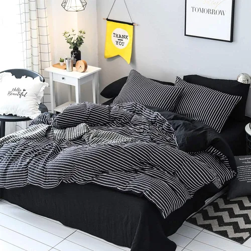 Vista 2 de LAMEJOR - Juegos de fundas de edredón, reversible, estampados a rayas, ropa de cama de lujo, suave, funda de edredón de microfibra