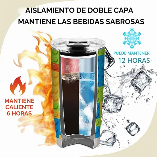 Vista 3 de Tazas de bloques coloridos, divertidos bloques de construcción de 20 onzas, vaso de café de viaje aislado de acero inoxidable, regalos de cumpleaños