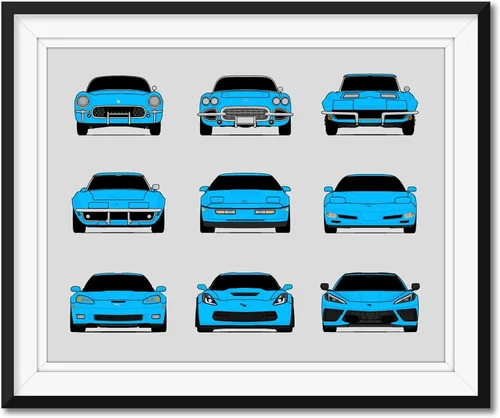 Vista 7 de Custom Car Posters Handmade Poster compatible with Chevy Corvette Generations and Print of Chevrolet Corvette (C1 C2 C3 C4 C5 C6 C7 C8) (Landscape)