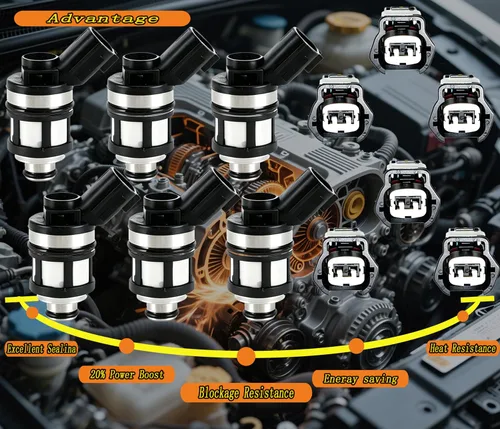 Vista 5 de 6 unids inyector de combustible con enchufe de arnés para Nissan Frontier Pathfinder Xterra Reemplazo 1996-2004 para Nissan Frontier Pathfinder