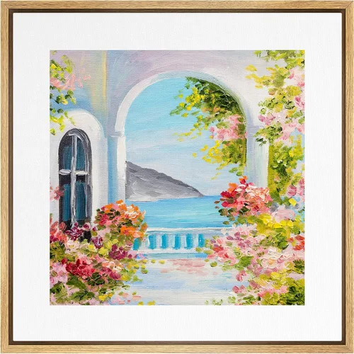 Vista 28 de SIGNWIN Lienzo enmarcado para pared, diseño retro de cielo azul y nube, paisaje, naturaleza, ilustraciones de área silvestre, bellas artes, casa