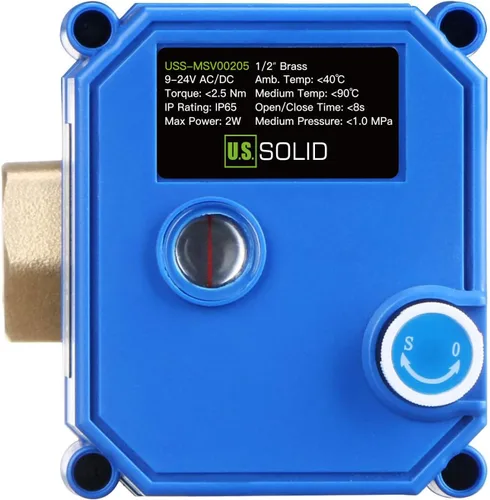Vista 7 de Válvula de bola motorizada de 1/2 pulgada U.S. Solid Brass 9-24V AC/DC de 3 cables con cierre automático de puerto completo con anulación manual
