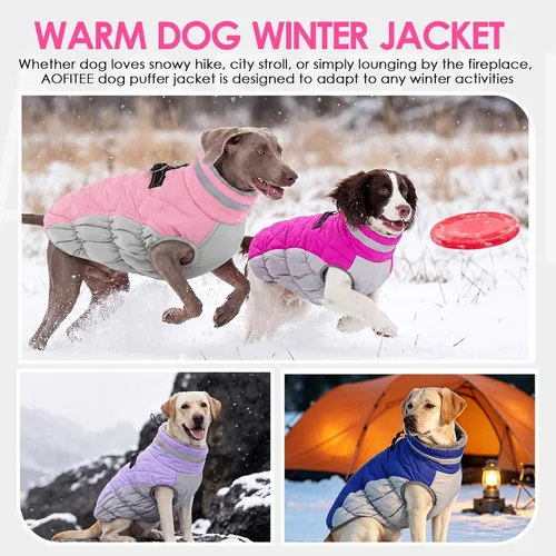 Vista 8 de AOFITEE Abrigo para perro, chaquetas cálidas para perros pequeños, abrigo de invierno para perros con arnés integrado, chaqueta de invierno
