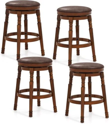 Vista 12 de Giantex Juego de 4 taburetes de bar giratorios de 29 pulgadas de altura de barra con asiento acolchado de piel sintética, reposapiés, marco