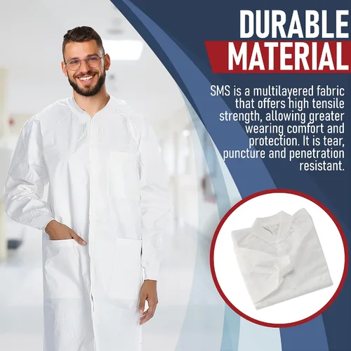 Vista 6 de Medical Nation Abrigos de laboratorio desechables blancos