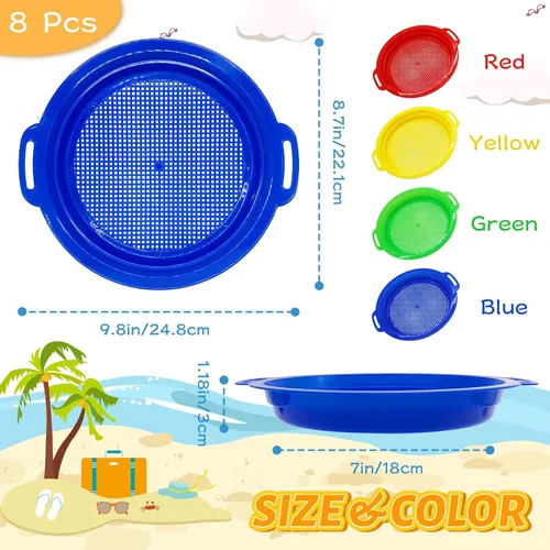 Vista 2 de OJYUDD Paquete de 8 tamices de arena de plástico para adultos, sartenes multiusos para playa, jardinería y uso al aire libre (8.75 x 9.75 pulgadas)