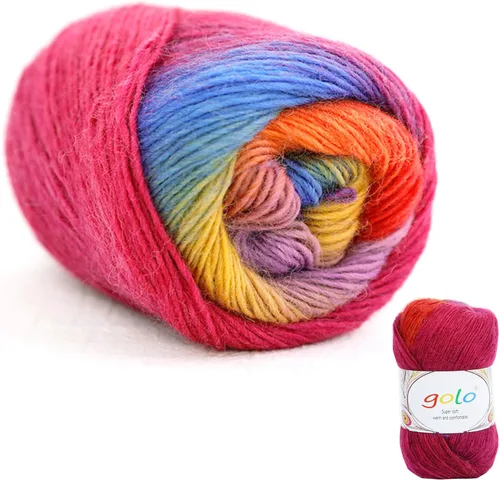 Vista 40 de Hilo de lana golo para tejer 200 yardas, hilo Cachemire multicolor arcoíris