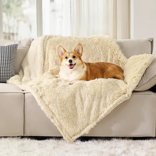 Vista 14 de Bedsure Mantas impermeables para perros grandes, piel sintética esponjosa, 50 x 60 pulgadas Plush Fuzzy Reversible Pet Blankets for Couch and Dog