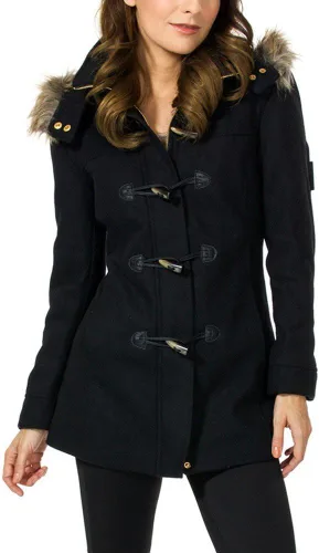 Vista 6 de Alpine Swiss Duffy chamarra de lana de la mujer Fur recortar Parka chamarra con capucha