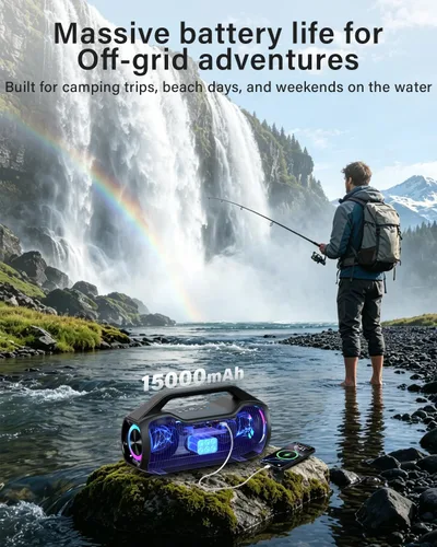 Vista 6 de Altavoz Bluetooth portátil de graves de 120 W, potente altavoz inalámbrico con 2 graves y 2 tweeters, tiempo de reproducción de 20 horas, IPX6