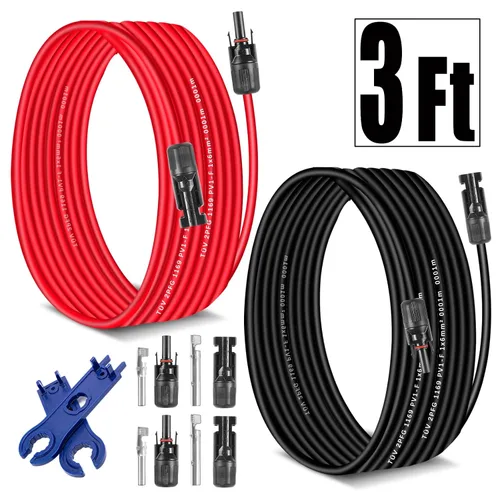 Vista 8 de Cable de extensión solar de 3 pies 10 AWG (6 mm²) Cable de panel solar con conectores de cable fotovoltaico macho hembra conector adaptador de cable