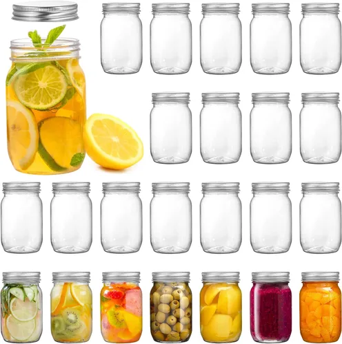 Vista 10 de Tebery Paquete de 12 tarros de plástico transparente con tapas de una pieza, vaso de cóctel Mason de 16 onzas, tarro de bebida inastillable 16Oz-12