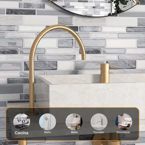 Vista 3 de WOWSTAR Azulejos Autoadhesivos de 10 Hojas para Salpicadero de Cocina, Azulejos Adhesivos para Salpicadero de Cocina (12"x 12", Gris) Pelar