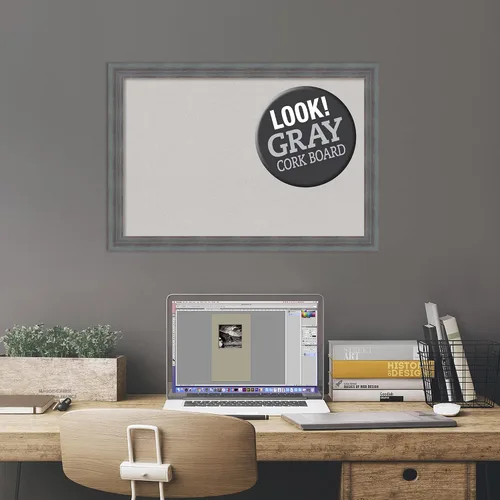 Vista 8 de Amanti Art Tablero de corcho gris para pared (26 x 18) con marco de madera azul rústico Dixie, tablero de corcho mediano para oficina, tablero