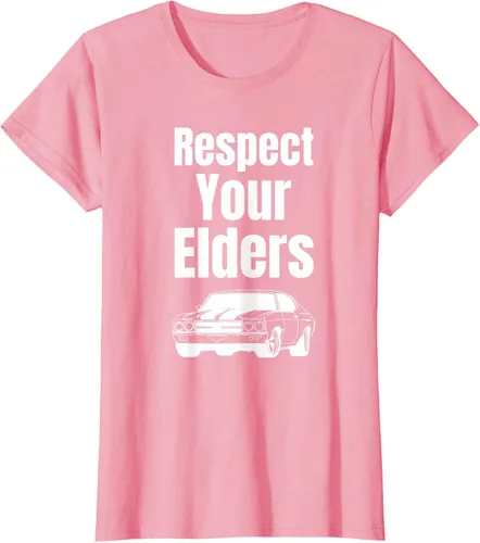 Vista 11 de Divertido regalo de auto para chicos – Respect Your Elders Classic Muscle Car Camiseta, Negro, S