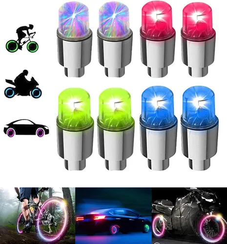 Vista 7 de Paquete de 4 luces LED para rueda de bicicleta, tapones para válvulas de neumáticos de automóvil, tapas de vástagos de bicicleta, motocicleta
