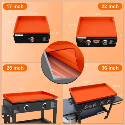 Vista 9 de BANGIE Alfombrilla de silicona de 17 pulgadas para accesorios Blackstone, cubierta antideformación y resistente a los rayos UV para parrilla de mesa