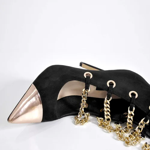 Vista 3 de onlymaker Botas de tacón alto con cremallera y cadenas de metal puntiagudas para mujer