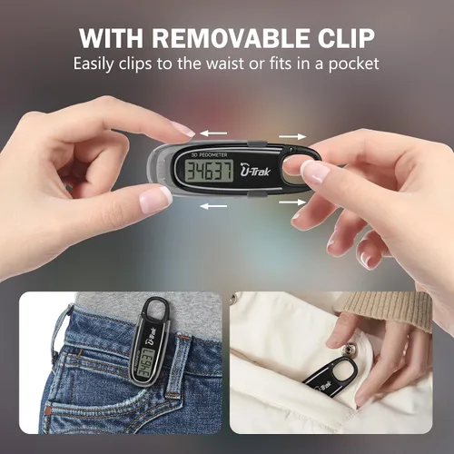 Vista 6 de 3D Pedometer for Walking with Removable Clip and Carabiner Simple Step Counter for Walking Accurate Clip On Step Tracker for Men Women Kids
