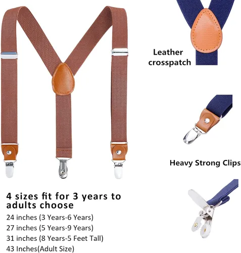 Vista 2 de Suspensores para adultos, varones y niños. Clips extra resistentes de metal, de piel genuino, parche transversal perfecto para smoking