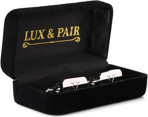 Vista 3 de 18K White-Gold Plated Initial Engraved Stainless Steel Mens Cufflinks With Gift Box -Personalized Alphabet Letters A-Z By Lux & Pair