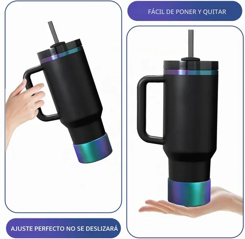 Vista 7 de Funda de silicona con gradiente y 2 piezas de cubierta de popote de 10 mm con purpurina, mangas antideslizantes, protector de fondo compatible
