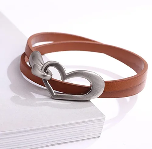 Vista 5 de Long tiantian Heart Leather Bracelets for Women Boho Western Jewelry for Women Cowboy Vintage Jewelry PinkRed Wrap Cuff Bracelets Valentines Day