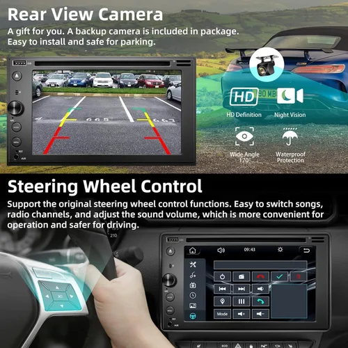 Vista 2 de Estéreo de coche doble DIN con reproductor de CD/DVD Apple Carplay y Android Auto, radio de coche de 6.2 pulgadas con Bluetooth y cámara