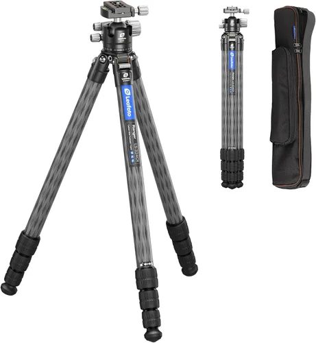 Vista 19 de LEOFOTO Trípode de fibra de carbono de 58 pulgadas, trípode compacto de viaje ligero para cámara sin espejo, DSLR, 4 secciones con diámetro máximo