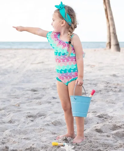 Vista 3 de RuffleButts - Traje de baño de una pieza con holanes para bebés o niñas pequeñas con protección solar FPS 50