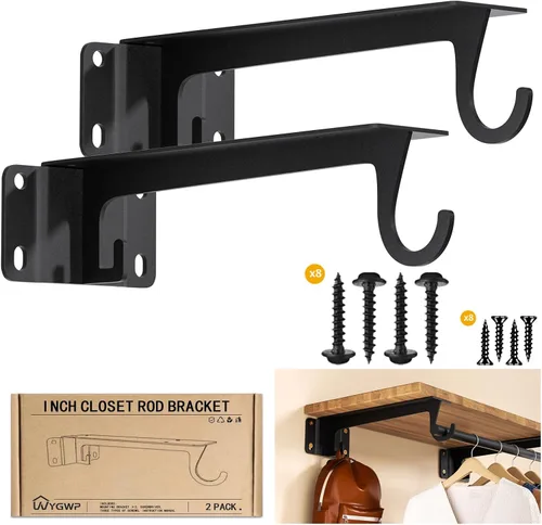 Vista 10 de Soportes para barra de armario, soporte resistente de 400 libras, soportes de estante de armario con soporte para barra para armario, baño y cocina