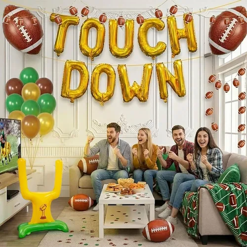 Vista 7 de Decoraciones de fiesta de fútbol y con poste de portería de fútbol, globos de aluminio para niños y adultos, tema deportivo, cumpleaños, día