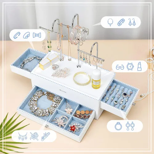 Vista 2 de Homde Organizador de joyas para collares, aretes, anillos con ganchos de metal (blanco)