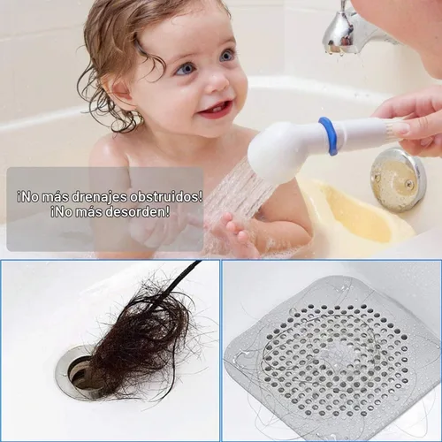 Vista 6 de Recogedor de pelo de drenaje, 2 paquetes, cubierta de drenaje de ducha/bañera, atrapa pelo de silicona para ducha, tapón de drenaje cuadrado
