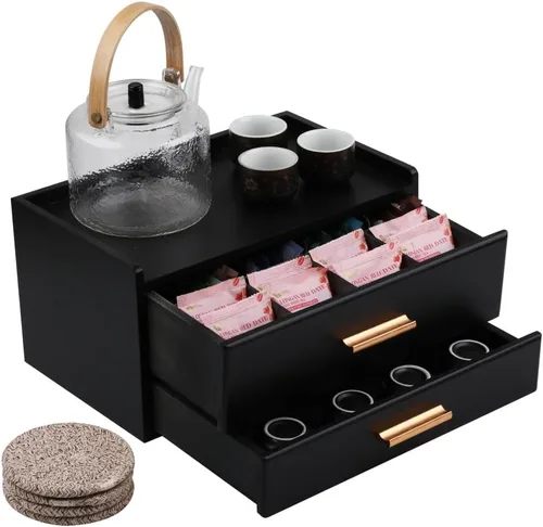 Vista 12 de Organizadores de té con cajón, caja de té de madera, color marrón marrón (02)