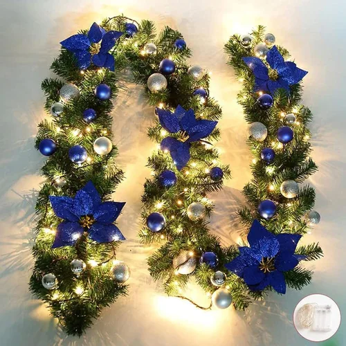 Vista 11 de Guirnalda de Navidad iluminada – 8.8 pies, de ratán, de Navidad, flores artificiales y vid artificiales de Navidad, con luces, funciona