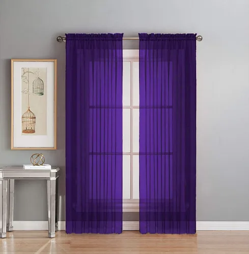 Vista 13 de Interior Trends Juego de 2 paneles de cortina de gasa transparente totalmente cosidas para ventana con cortinajes (63 pulgadas de largo, ladrillo)