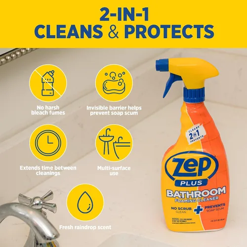 Vista 7 de Zep Plus - Limpiador espumoso para baño - 32 onzas (caja de 12) - R54012 - Mantén tu baño limpio + protege contra la futura acumulación de jabón