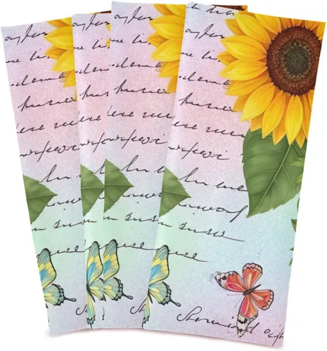 Vista 2 de GAIREG Retro Sunflowers Butterflies Dish Cloths for Drying Dishes, 28x18 Inches Absorbent Printed Hand Towels, Set of 6