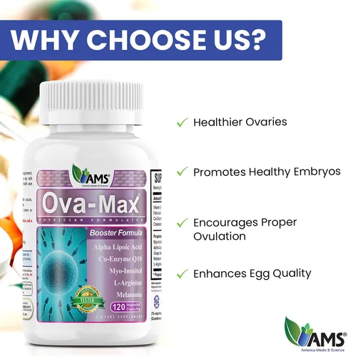 Vista 6 de America Medic & Science Vitaminas prenatales OVA-Max para mujeres (120 cápsulas) aumentan la fertilidad y la ovulación Ayuda para el embarazo