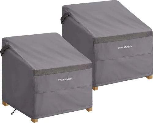 Vista 6 de Juego de 2 fundas para sillas de patio, fundas para sillas pequeñas para exteriores, 29 pulgadas de largo x 30 pulgadas de ancho x 36 pulgadas