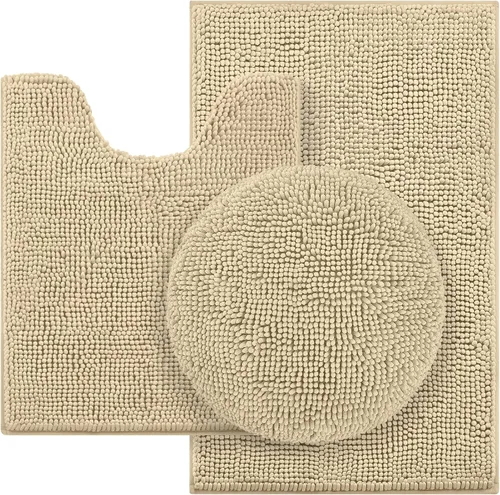 Vista 9 de HOMEIDEAS Juego de alfombras de baño negras de 3 piezas, alfombras y tapetes de felpilla de mantequilla, peludos, absorbentes, antideslizantes