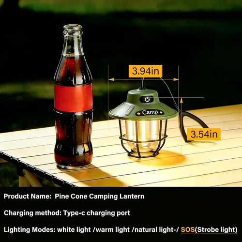 Vista 7 de Linterna de campamento de 1200 lúmenes, luz LED recargable con 4 modos de luz, linterna portátil USB al aire libre para campamento, senderismo